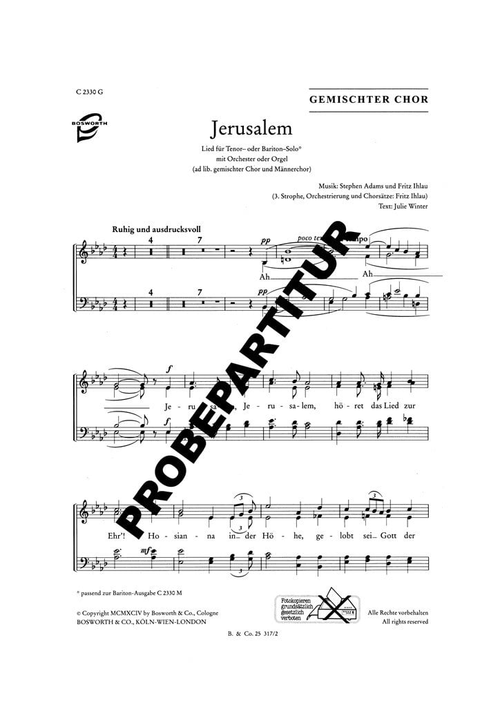 Jerusalem, Jerusalem, höret das Lied zur Ehr